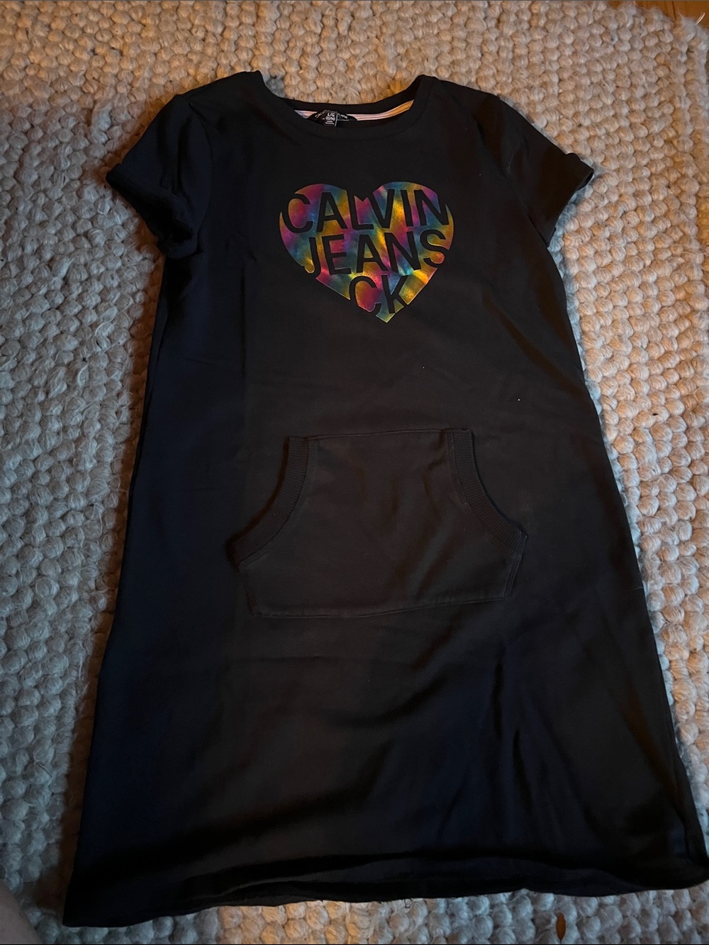 Calvin Klein Jeans Black Girls' Tee Dress with Rainbow Heart Logo